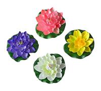 PRETYZOOM 4pcs Floating Artificial Lotus Flowers Foam Pool Pond Decorations 10cm White Pink Yellow Purple Simulation Water Lily Ornaments for Aquarium Garden Patio