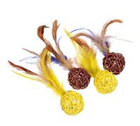 PRETYZOOM 4pcs Interactive Rattan Cat Toys with Bells Fun Pet for Indoor Cats Rattan and Plume Material Alleviates Anxiety and Promotes Exercise