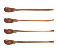 PRETYZOOM 4pcs Long Handle Wooden Coffee Spoons for Stirring, Wood Dessert and Sugar Teaspoons, Multipurpose Mixing Spoons for Tea, Honey, Ice Cream, and Kitchen Use