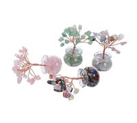 PRETYZOOM 4PCS Mini Crystal Money Trees for Desk Decor Feng Shui Wealth Ornaments with Gemstones Compact Lucky Bonsai for Home Office Prosperity and Positive Energy