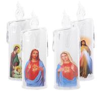 PRETYZOOM 4pcs party LED lamp plastic electric candle light taper candles Jesus craft ornaments decorations Candle with base candle light Christmas decorate