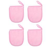 PRETYZOOM 4Pcs Reusable Pink Facial Cleaning Gloves Soft Makeup Removal Puff Exfoliating Mitts for Skincare and Cosmetic Powder Application