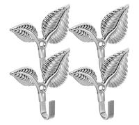 PRETYZOOM 4pcs Silver Iron Leaf Decorative Wall Hooks Classic Vintage Ornamental Coat and Key Holder with Wallmounted Design Spacesaving for Garage and Door