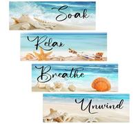PRETYZOOM 4pcs Wooden Wall Signs Beach Theme Decor Ocean Themed Wall Decoration for Home and Seaside Shop Use with Beautiful Appearance