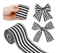 PRETYZOOM 5 Yards Black and White Striped Wired Ribbon 2.48 Inch Wide Polyester Edge Ribbons for Wrapping Presents DIY Crafts Farmhouse Decorative Bows