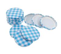 PRETYZOOM 50Pcs Blue Checkered 82# Metal Mason Jar Lids for 7.7Cm Regular Mouth Glass Jars, Reusable Split-Type Canning Lids for Jelly, Jam, Pickle Storage and Preservation