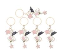 PRETYZOOM 5pcs Japanese Mount Fuji Cherry Blossom Keychain Set - Zinc Alloy Floral Bag Charms for Handbags and Tote Accessories, Decorative Small Flower Pendant for Party Favors