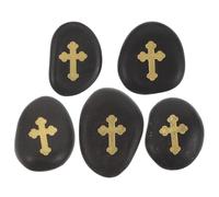 PRETYZOOM 5Pcs Natural Black River Pebbles 4-6Cm Cross Engraved Stones, Faith Prayer Rocks for Baptism, Funeral, and Daily Blessings, Catholic Comfort Pocket Crosses