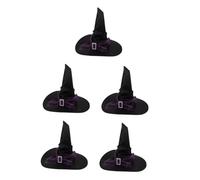 PRETYZOOM 5pcs Purple Ruched Halloween Witch Hat with Star Moon Patterns Lightweight Spider Web Mesh Wide Brim Veiled Wizard Cap for Women Adults Cosplay Party Costume Accessory Reusable