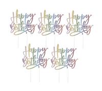 PRETYZOOM 5pcs Rainbow Glitter Happy Birthday Cake Toppers Sturdy Cupcake Picks with Sparkling Design for Birthday Party Decorations Easy Insert Flags for Festive Celebration