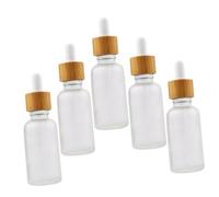 PRETYZOOM 5pcs Small Glass Dropper Bottles with Bamboo Rings for Essential Oils Travel Refillable Aroma Oil Containers Lightweight Portable