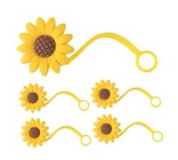 PRETYZOOM 5pcs Sunflower Straw Tip Protectors Silicone Dust Caps for Tumbler Straws Cartoon Flower Shaped Covers Secure Fit for Outdoor Travel and Daily Use