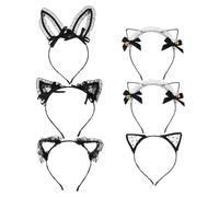 PRETYZOOM 6pcs Cute Cat Ears Headband Bow and Bell for Women Celebration Cosplay Accessory Fluffy Sequin Design for Halloween Carnival Photo Prop