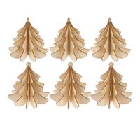 PRETYZOOM 6pcs DIY Wooden Christmas Hanging Ornaments Beige 3D Xmas Tree Decorations Predrilled for Hanging on Window or Door Xmas Party Decor
