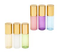 PRETYZOOM 6pcs Glass Bottles with Steel Balls Portable Refillable Subpackaging Containers for Essential Oils Perfume Travel Cologne in Pearlescent Gold Green White Blue Pink Purple