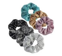 PRETYZOOM 6pcs Lightweight Sequin Hair Scrunchies Elastic Stretchy Hair Ties Soft Fabric Ponytail Holders for Women, Set Including White Black Dark Grey Pink Mustard and Teal