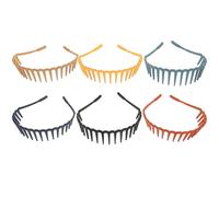 PRETYZOOM 6pcs Matte Plastic Hair Bands with Teeth for Wide Bang Fix Headbands in Yellow Navy Blue Gray Light Coffee Black and Orange - Hair Accessories for Everyday Use and