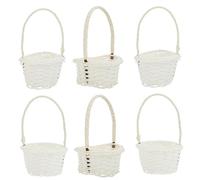 PRETYZOOM 6pcs White Basket with Lid Mini Woven Portable Baskets for Photographing, Craft Adornment, and Photo Props, Lightweight Plastic and Wood Design for Children