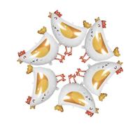 PRETYZOOM 6pcs White Chicken Foil Balloons for Farm Animal Party Decor Playful Chick Design Birthday Shower Balloons Easy Inflation for Indoor Outdoor Celebrations