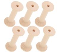 PRETYZOOM 6pcs Wooden Spools for Crafts and Sewing, Unfinished Smooth Polished Thread Bobbins in Beige, for Wire Weaving and Embroidery, Won't Damage Threads or Wires