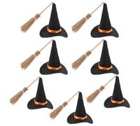 PRETYZOOM 6set Miniature Witch Hat and Broom Set Diy Halloween Decorations Felt Hats and Brooms for Parties Crafting Wine Bottle Toppers Chic Holiday Decor