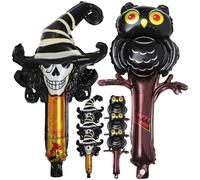 PRETYZOOM 8pcs Halloween Skull and Owl Balloon Sticks Aluminum Foil Film Balloons Party Decoration Bright Color Material for Festive Atmosphere