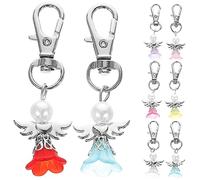 PRETYZOOM 8pcs Set Angel Keychain DIY Keyring Set Pearl Charms Angel Wing Pendants Electroplated Colourful Key Chains Wedding Souvenir Birthday Gift