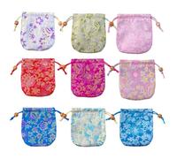 PRETYZOOM 9pcs Blue Brocade Satin Drawstring Bags for Candy and Trinkets Storage, Portable Long-time Use Chinese Style Wedding Candy Gift Bags for Party Favour