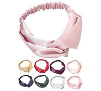 PRETYZOOM 9pcs Solid Color Satin Cross Hairbands Set, Decorative Cloth Headbands for Women, Elastic Girl Headdress Accessories for Casual and Daily Wear