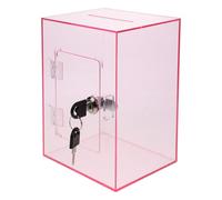 PRETYZOOM Acrylic Lockable Donation Box with Key, Pink Tip and Suggestion Cash Box for Poker Table, Desk Organizer for Fundraising and Voting Storage