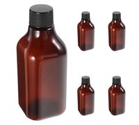 PRETYZOOM Amber Liquid Medicine Bottles Plastic 5Pcs 200Ml with Safety Lids and Inner Stoppers Pharmacy Dispensing Container for Travel