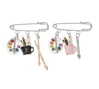 PRETYZOOM Artist Palette Brooch with Paintbrush Pin Set Creative Alloy Lapel Pins for Artists Gift for Travel Anniversary Everyday Wear 2.48X1.97X0.20 Inches 2 Pieces