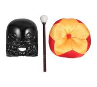 PRETYZOOM Buddhist Meditation Wooden Muyu Set 4-Inch Temple Block with Cushion and Mallet for Sutras Reciting and Monk Use Home Carving Decor