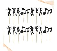 PRETYZOOM Cake Picks Decorative Paper Cupcake Toppers 30pcs Vintage Music Theme with Note Design Creative Black Cake Decorations for Birthday Party and Celebration Dinners