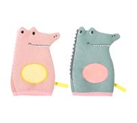 PRETYZOOM Cartoon Animal Double-sided Exfoliating Bath Gloves Set 2pcs, Thickened Reusable Supple Bath Mitts for Shower and Body Scrubbing, Non-slip Pink and Green