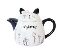 PRETYZOOM Ceramic Cat Teapot - 17oz Porcelain Animal Tea Kettle with Ergonomic Handle & Non-Drip Spout, Portable Personal Teaware for Loose Leaf, Home, Office and Restaurant