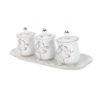 PRETYZOOM Ceramic Worship Offering Cup with Tray Set, White Porcelain Lotus Mediation Bowl, Buddhist Water Chalice for Home Temple Rituals and Wealth Blessing