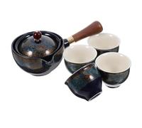 PRETYZOOM Chinese Blue and White Porcelain 360° Side Handle Kung Fu Tea Set with Ceramic Infuser Teapot and 4 Cups, Small Portable Chinese Style Teaware for Home and Travel