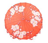 PRETYZOOM Classical Japanese Style Red Silk Cloth Umbrella for Stage Performance and Photo Props, Elegant Wood Frame Festival Umbrella Decor, Chic Home Decoration Parasol
