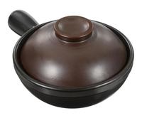PRETYZOOM Clay Cooking Pot with Handle, Traditional 9-inch Ceramic Casserole & Baking Dish for Stove & Oven Safe, Small Pots for Cooking Korean Bibimbap, Soup, Brown