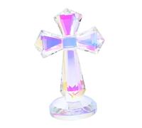 PRETYZOOM Colorful Crystal Standing Cross Decor with Radiant Finish Artistic Religious Table Statue and Prayer Crucifix Ornament for Home and Office Tabletop Elegant