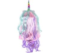 PRETYZOOM Colorful Long Curly Unicorn Wig with Bangs Gradient Haze Cosplay Hairpiece One Size for Costume and Party