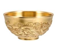 PRETYZOOM Copper Treasure Bowl with Double Dragon Pattern 8Cm Brass Fortune Basin Feng Shui Wealth Ornament for Desktop Decoration
