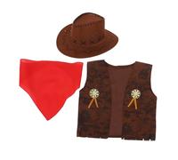 PRETYZOOM Cowboy Costume Set for Men Xl Brown Western Cowboy Outfit with Hat and Solid Bandana for Halloween Carnival Cosplay Party Wear Comfortable Breathable Fabric