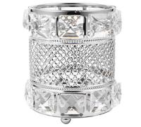 PRETYZOOM Creative Crystal Makeup Brush Holder Storage Box with Smooth Flat Bottom Stylish Design Metal Desktop Organizer for Makeup Brush Sets and Small Items on End Table