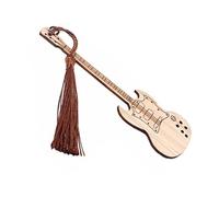 PRETYZOOM Creative Guitar Shape Bamboo Bookmark in Khaki Colour, Sturdy Natural Bamboo Material, Book Page Marker for Reading and Studying