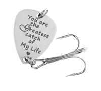PRETYZOOM Creative Stainless Steel Triple Hook Fishing Lure Guitar Pick with You Are My Greatest Catch of My Life Pattern Strong Metal Bait for Outdoor Fishing Weighted Design for Deep Water