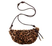 PRETYZOOM Crossbody Bag Cozy Touch Plush Leopard Print Women with Adjustable Strap and Crescent Shape Polyester Shoulder Tote for Autumn and Winter Daily Outings
