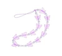 PRETYZOOM Crystal Butterfly Phone Chain Lanyard Purple 3d Iridescent Pearl Phone Strap Anti-lost Decorative Cellphone Charm for Women