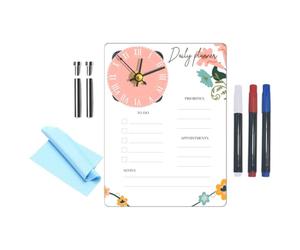 PRETYZOOM Desk Tabletop Dry Erase Board Memo Board Acrylic Standing Whiteboard with Clock Sturdy Construction Assorted Colour for Home Office Planning